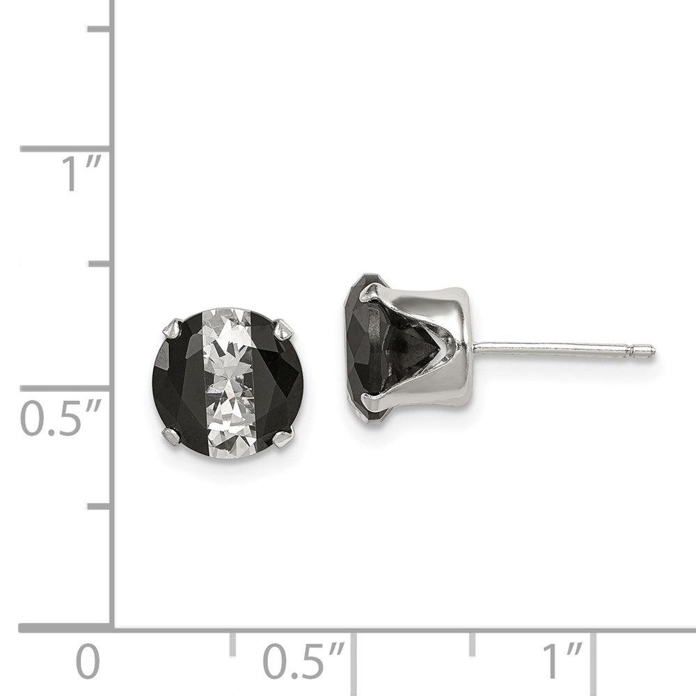 Sterling Silver Black & White 8mm Round Cz Snap-In Set Stud Earrings