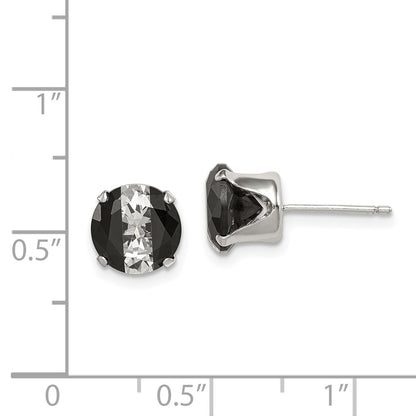 Sterling Silver Black & White 8mm Round Cz Snap-In Set Stud Earrings