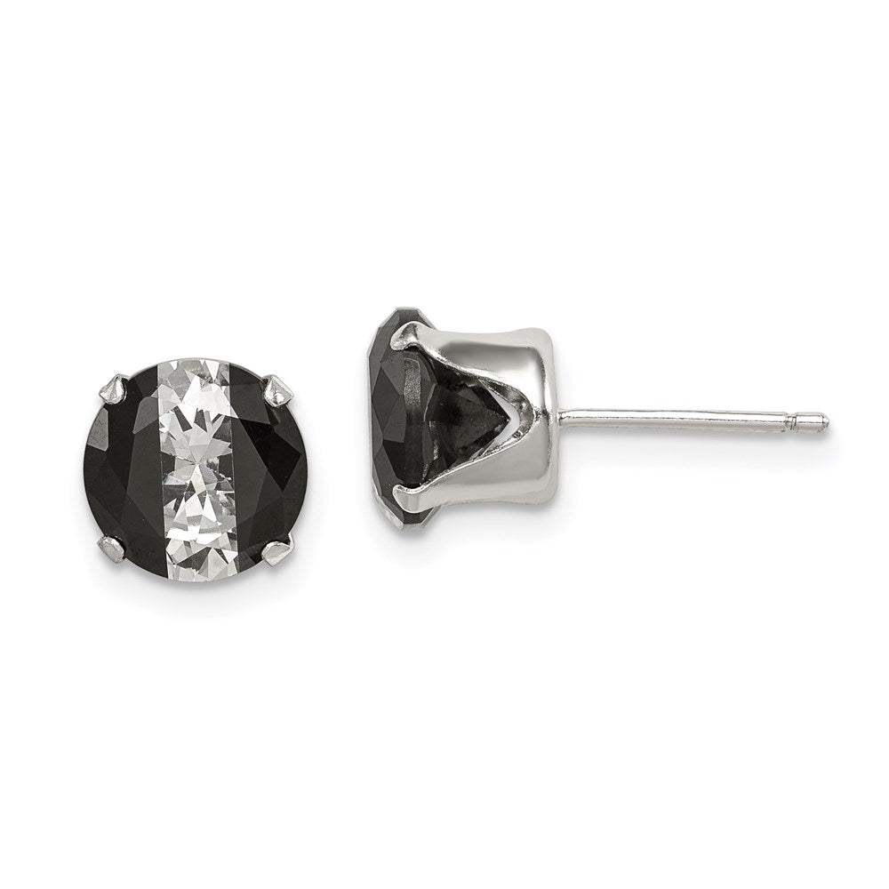 Sterling Silver Black & White 8mm Round Cz Snap-In Set Stud Earrings