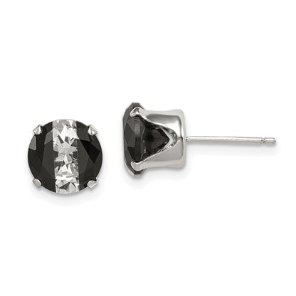 Sterling Silver Black & White 8mm Round Cz Snap-In Set Stud Earrings