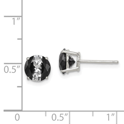 Sterling Silver Rh-Pltd Black/White 7mm Round Cz Basket Set Stud Earrings