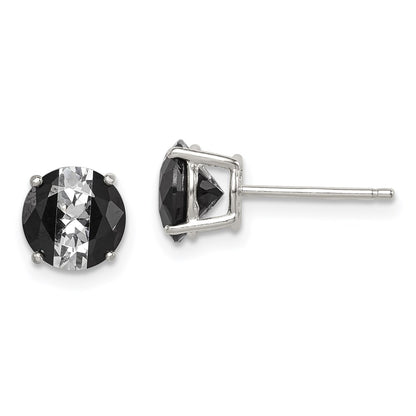 Sterling Silver Rh-Pltd Black/White 7mm Round Cz Basket Set Stud Earrings