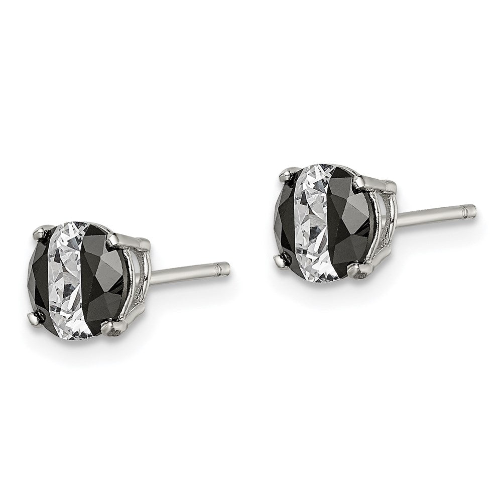 Sterling Silver Rh-Pltd Black/White 6mm Round Cz Basket Set Stud Earrings