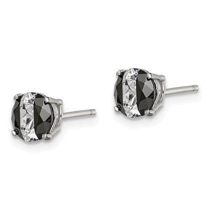 Sterling Silver Rh-Pltd Black/White 6mm Round Cz Basket Set Stud Earrings