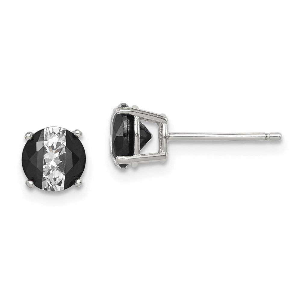 Sterling Silver Rh-Pltd Black/White 6mm Round Cz Basket Set Stud Earrings