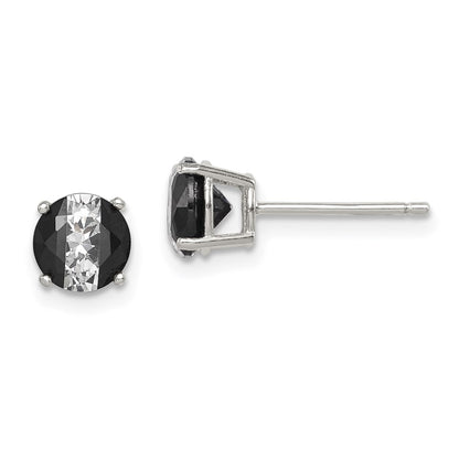 Sterling Silver Rh-Pltd Black/White 6mm Round Cz Basket Set Stud Earrings