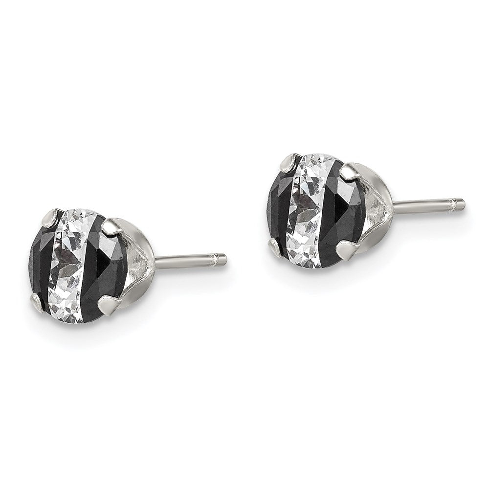 Sterling Silver Black & White 6mm Round Cz Snap-In Set Stud Earrings