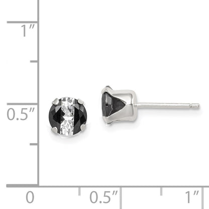 Sterling Silver Black & White 6mm Round Cz Snap-In Set Stud Earrings