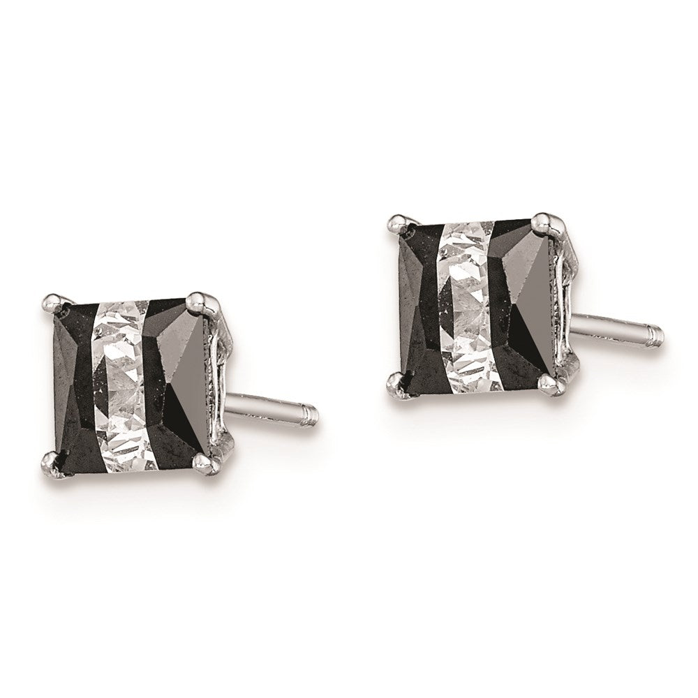 Sterling Silver Rh-Plated Black & White Square 5mm Cz Stud Earrings
