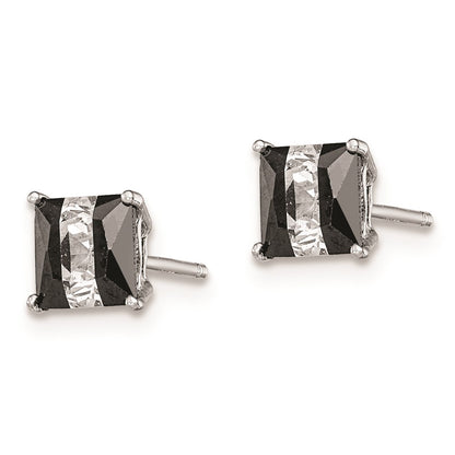 Sterling Silver Rh-Plated Black & White Square 5mm Cz Stud Earrings