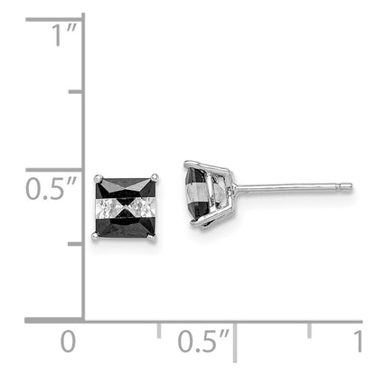 Sterling Silver Rh-Plated Black & White Square 5mm Cz Stud Earrings