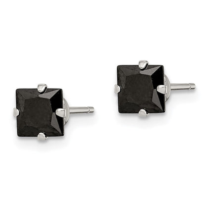 Sterling Silver Polished Black Square 5mm Cz Snap-In Set Stud Earrings