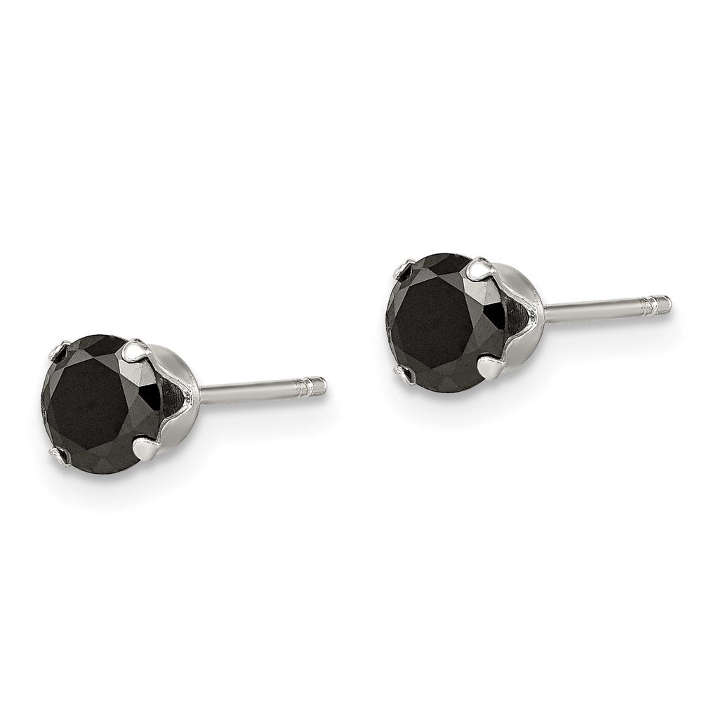Sterling Silver Polished Black 5mm Round Cz Snap-In Set Stud Earrings