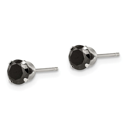 Sterling Silver Polished Black 5mm Round Cz Snap-In Set Stud Earrings