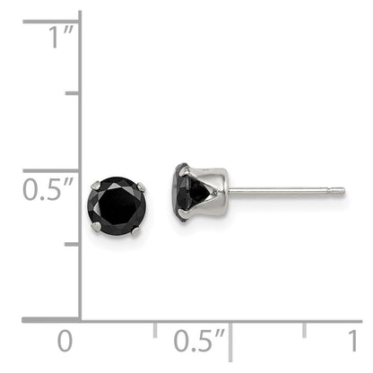 Sterling Silver Polished Black 5mm Round Cz Snap-In Set Stud Earrings
