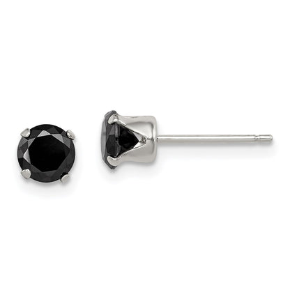 Sterling Silver Polished Black 5mm Round Cz Snap-In Set Stud Earrings