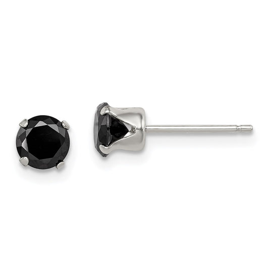 Sterling Silver Polished Black 5mm Round Cz Snap-In Set Stud Earrings