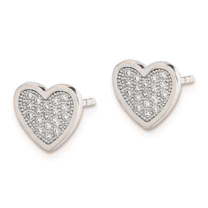 Sterling Silver Rhodium-Plated Cz Pav Heart Post Earrings