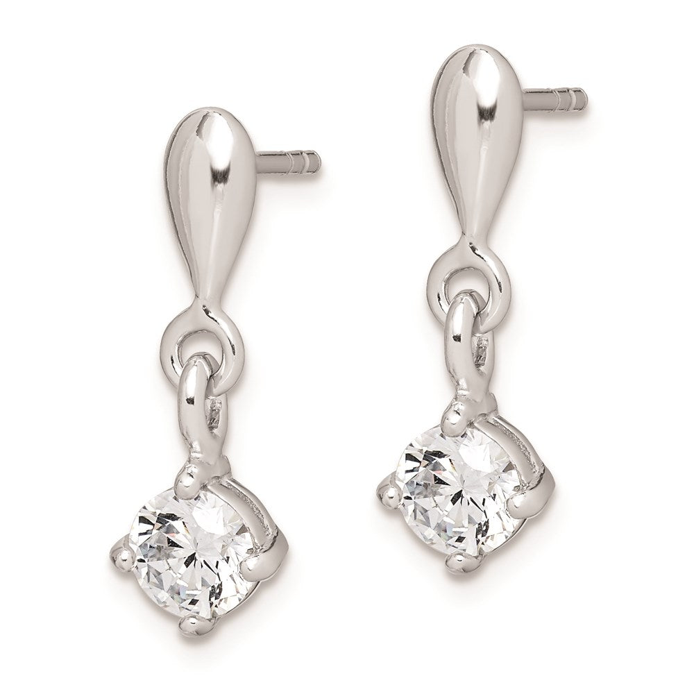 Sterling Silver Rhodium-Plated Polished Cz Post Dangle Earrings