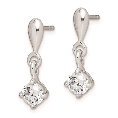Sterling Silver Rhodium-Plated Polished Cz Post Dangle Earrings
