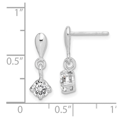 Sterling Silver Rhodium-Plated Polished Cz Post Dangle Earrings