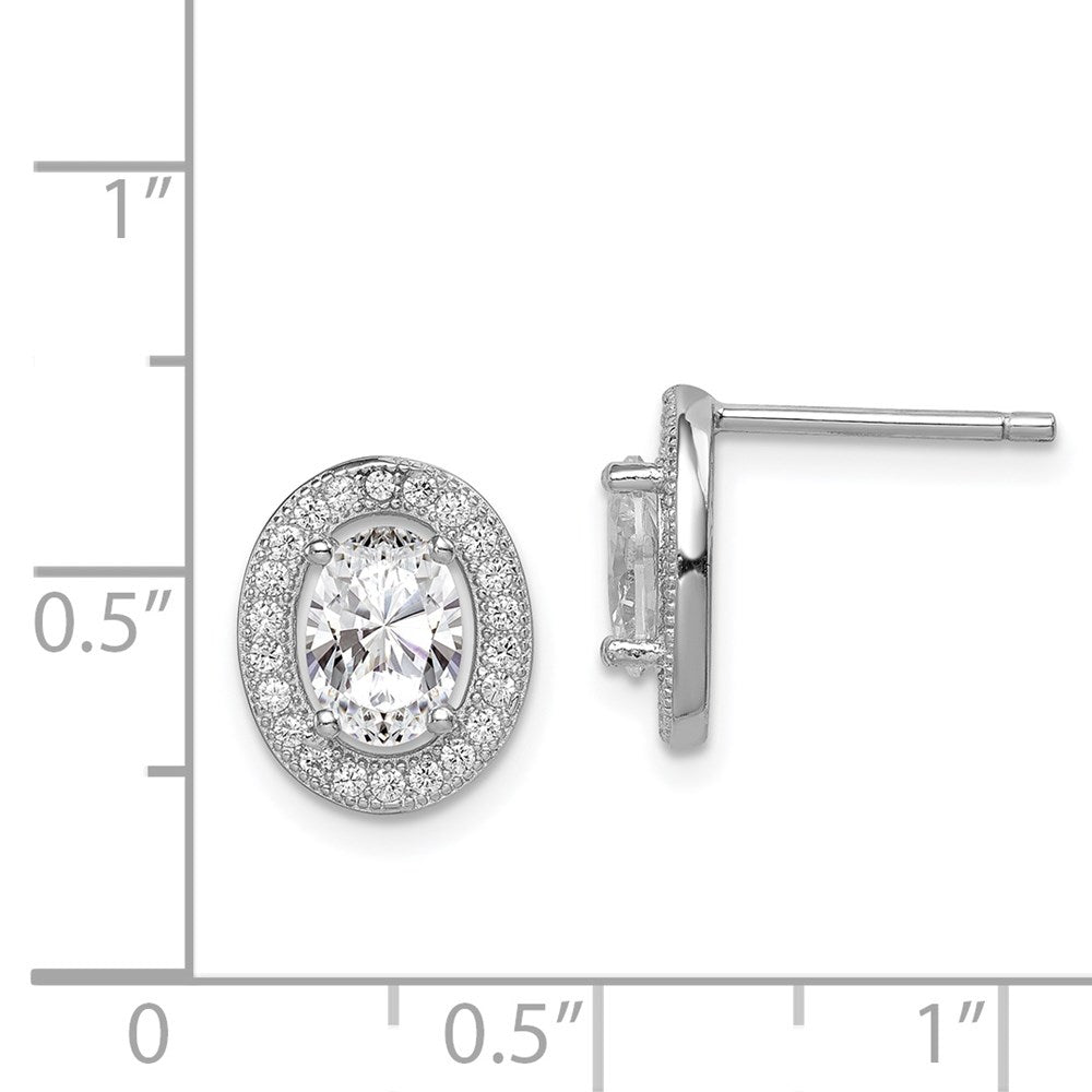 Sterling Silver Rhodium-Plated Polished Pav Cz Oval Post Earrings