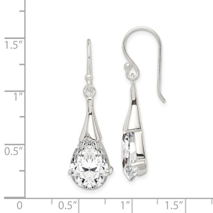Sterling Silver Polished Cz Teardrop Dangle Earrings