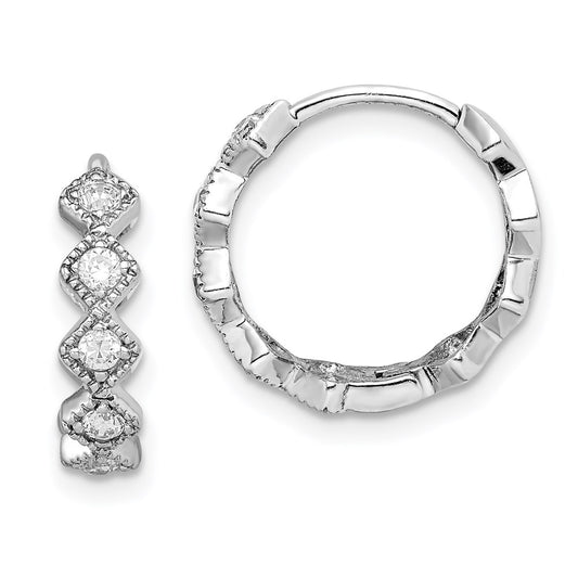 Sterling Silver Rhodium-Plated Cz Hinged Hoop Earrings