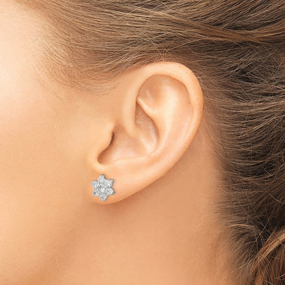Sterling Silver Cz Flower Post Earrings