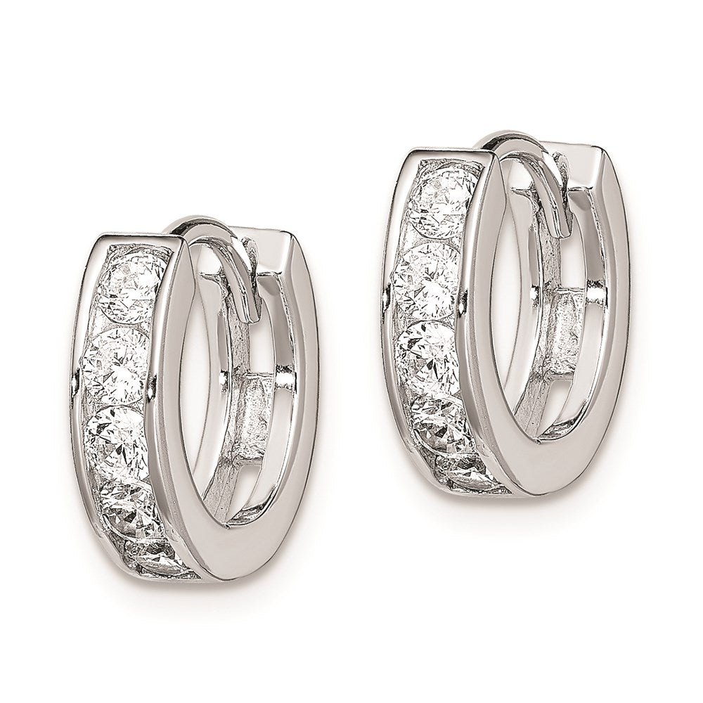 Sterling Silver Rhodium-Plated Cz Hinged Hoop Earrings