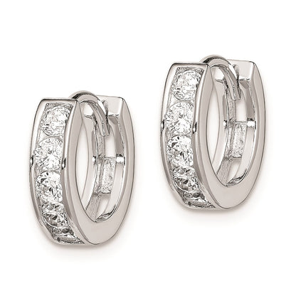 Sterling Silver Rhodium-Plated Cz Hinged Hoop Earrings