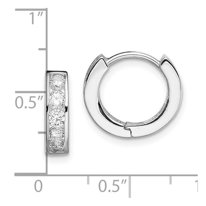 Sterling Silver Rhodium-Plated Cz Hinged Hoop Earrings