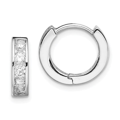 Sterling Silver Rhodium-Plated Cz Hinged Hoop Earrings