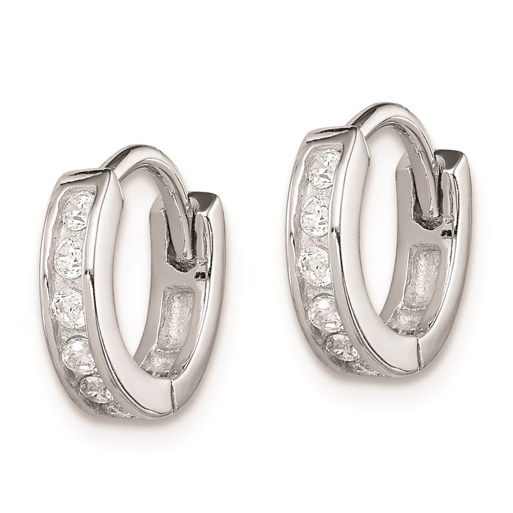 Sterling Silver Rhodium-Plated Cz Hinged Hoop Earrings