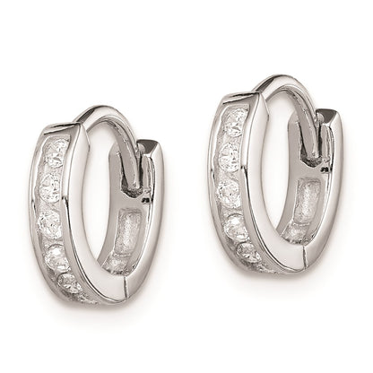 Sterling Silver Rhodium-Plated Cz Hinged Hoop Earrings