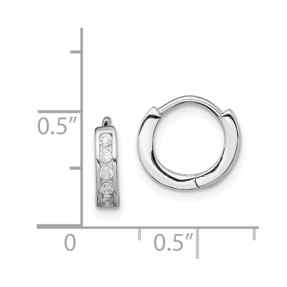 Sterling Silver Rhodium-Plated Cz Hinged Hoop Earrings