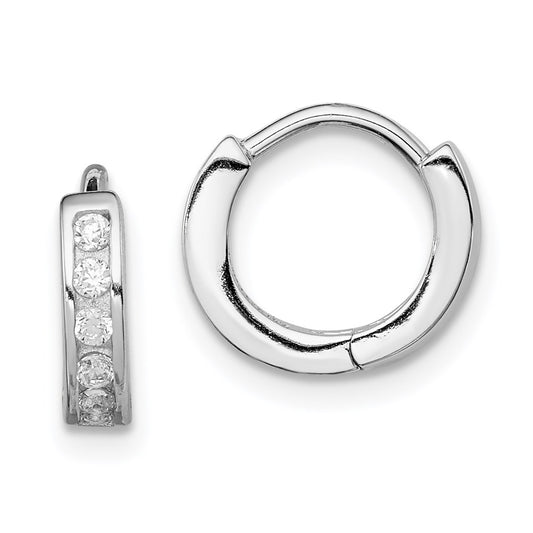 Sterling Silver Rhodium-Plated Cz Hinged Hoop Earrings