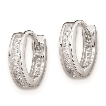 Sterling Silver Rhodium-Plated Cz Hinged Hoop Earrings