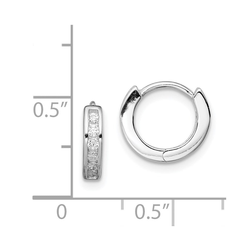 Sterling Silver Rhodium-Plated Cz Hinged Hoop Earrings