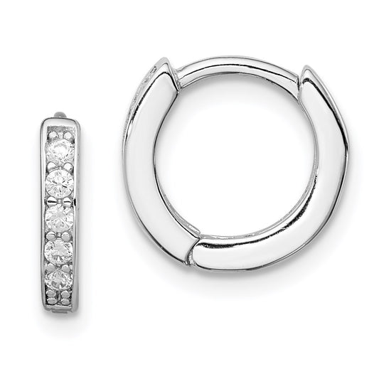Sterling Silver Rhodium-Plated Cz Hinged Hoop Earrings