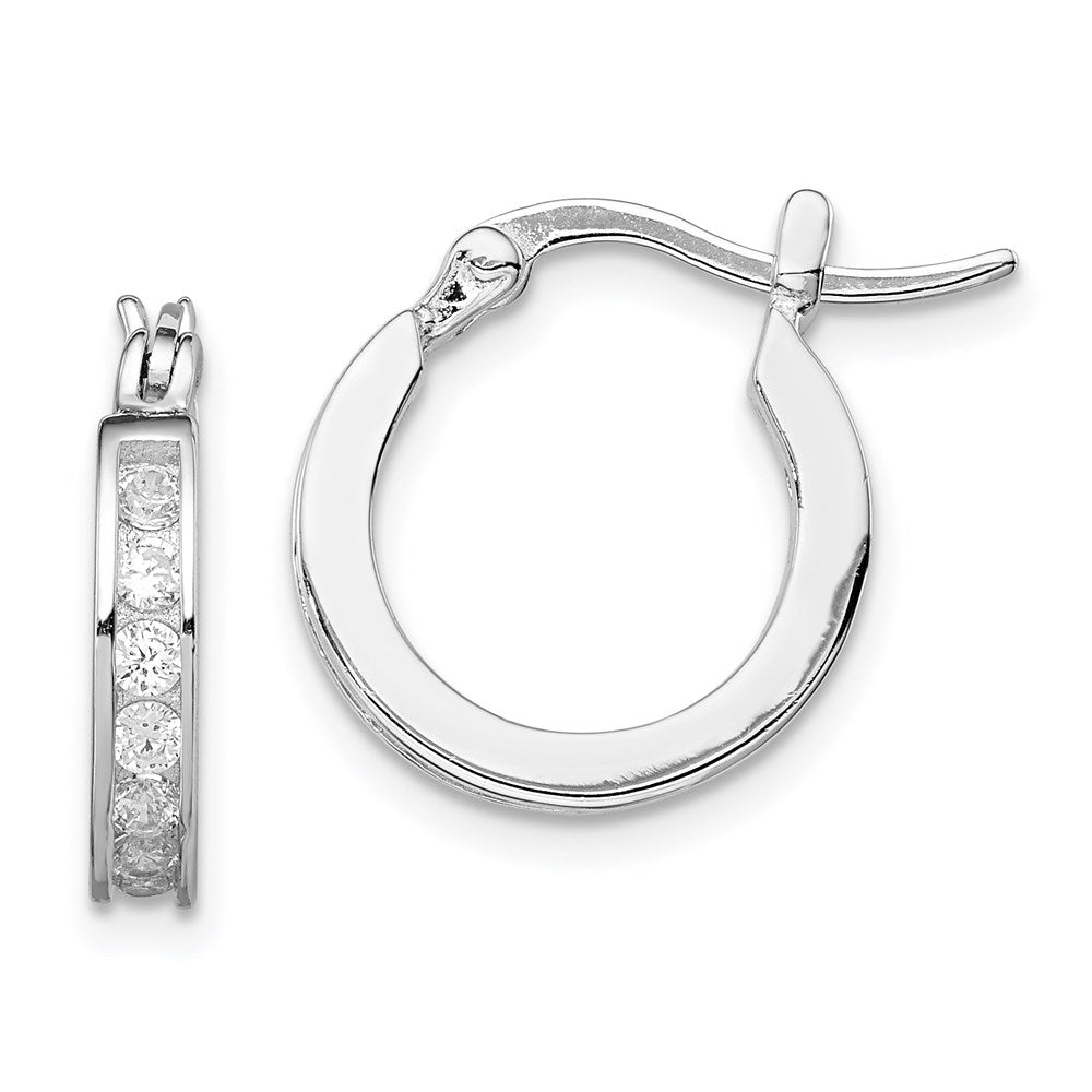 Sterling Silver Rhodium-Plated Cz Hoop Earrings