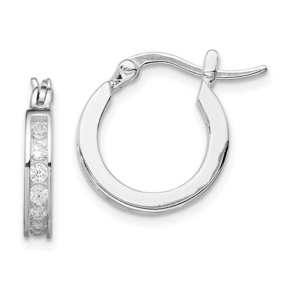 Sterling Silver Rhodium-Plated Cz Hoop Earrings