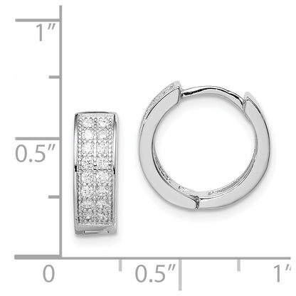 Sterling Silver Rhodium-Plated Cz Hinged Hoop Earrings