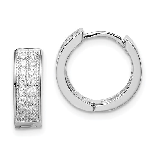 Sterling Silver Rhodium-Plated Cz Hinged Hoop Earrings