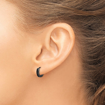 Sterling Silver Black Rh-Plated Cz Hinged Round Hoop Earrings