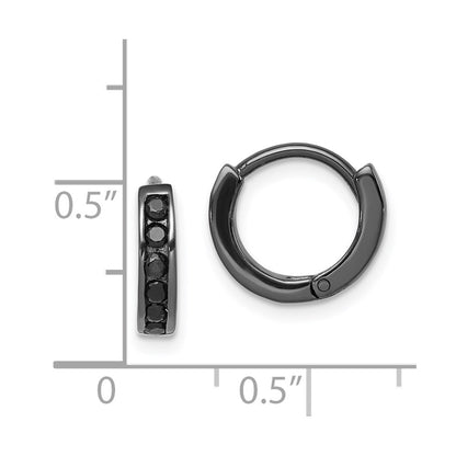Sterling Silver Black Rh-Plated Cz Hinged Round Hoop Earrings