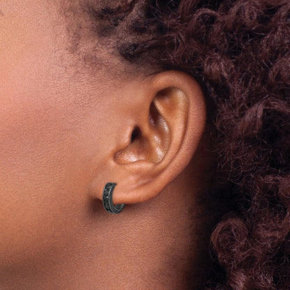 Sterling Silver Black Rh-Plated Cz Hinged 4mm Round Hoop Earrings