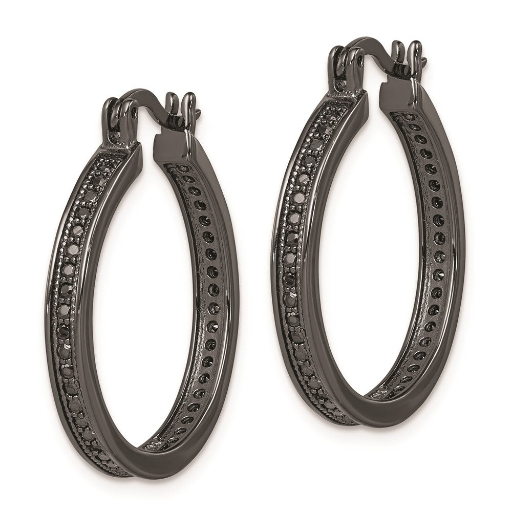 Sterling Silver Black Rhodium-Plated Cz Round Hoop Earrings