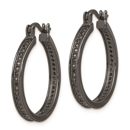 Sterling Silver Black Rhodium-Plated Cz Round Hoop Earrings