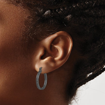 Sterling Silver Black Rhodium-Plated Cz Round Hoop Earrings